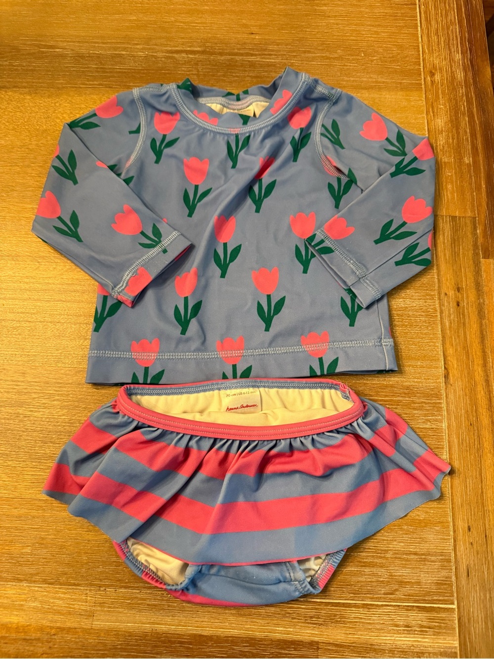 Hanna Andersson Blue Pink Tulip Print Bathing Suit New!
